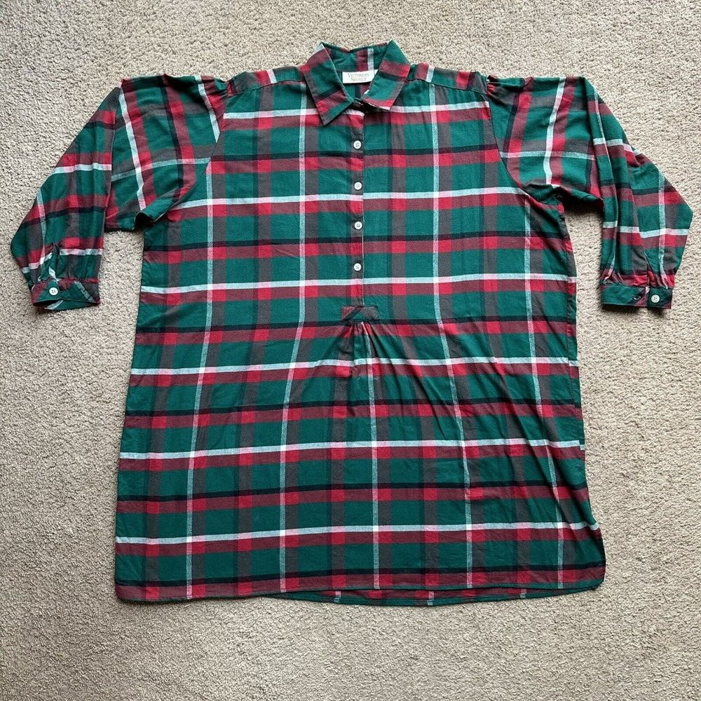 Victoria's Secret Shirt Dress Womens Medium Long 1/2 Button Flannel Plaid Vtg